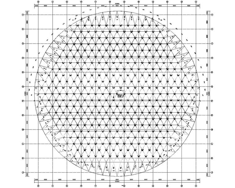 钢结构单层网壳屋面施工图（CAD）-单层网壳杆件编号图
