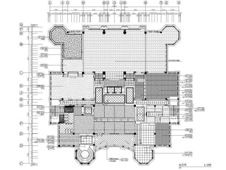 成套商业会所售楼部施工图-09三层地花布置图