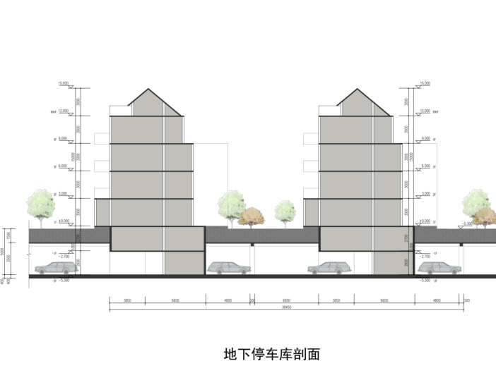 临港南汇新城多层洋房叠墅规划建筑方案文本-地下车库剖面