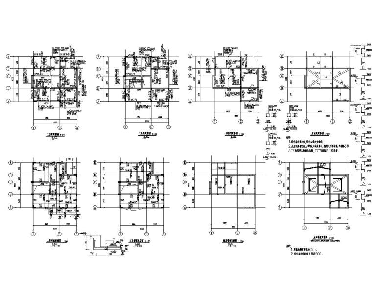 三层框架结构叠拼别墅资料下载-三层现代别墅框架结构施工图（CAD）