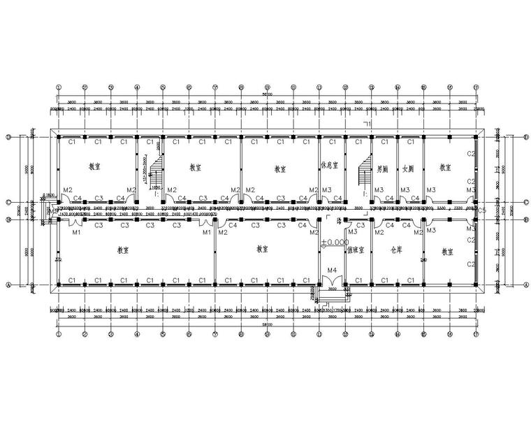 框架6层矩形教学楼建筑图资料下载-6层教学楼混凝土结构施工图（CAD含建筑图）