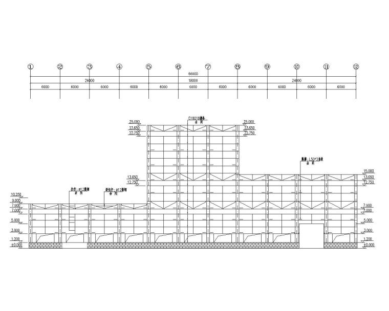 某多层钢结构厂房设计施工图（CAD）-结构立面布置图