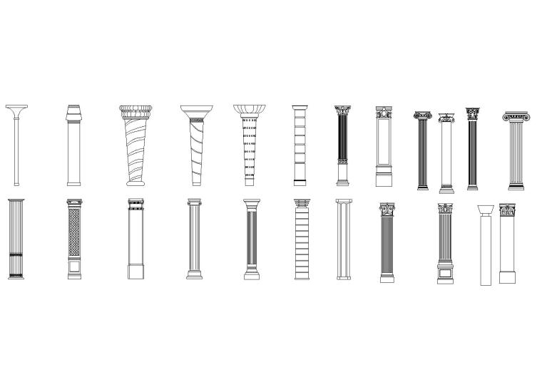 建筑室内立面CAD图块素材图库-立柱