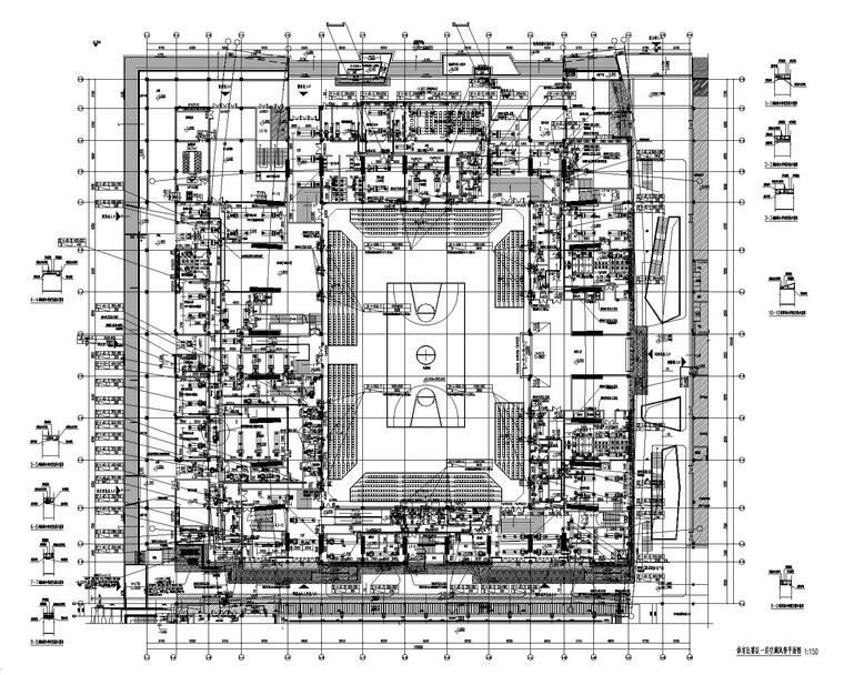 一键下载_10套体育馆空调通风_防排烟设计图-体育比赛区一层空调风管平面图
