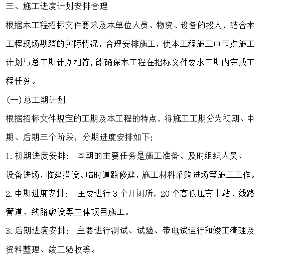 电力工程施工进度计划和保证工期的措施-施工进度计划安排合理