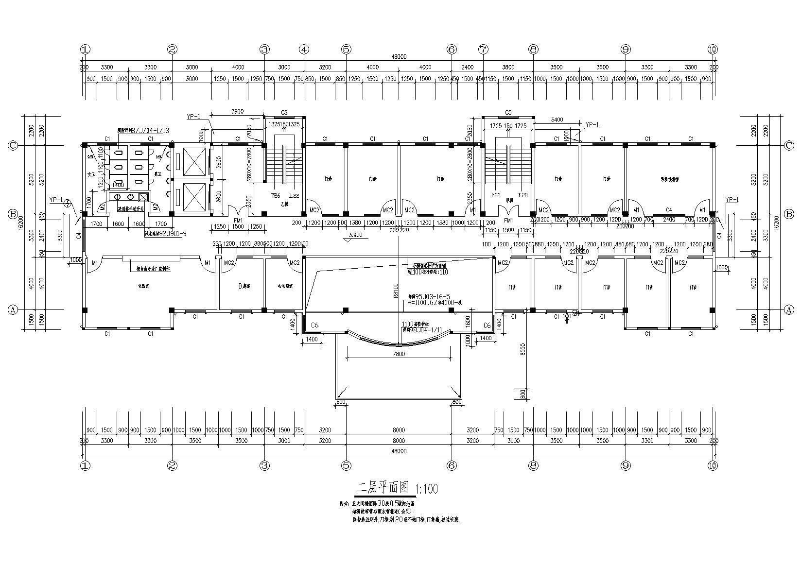 [福建]惠安淨峰醫院綜合樓建築設計施工圖-二層平面圖