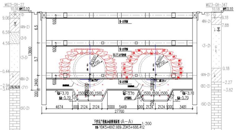 2#竖井 mjs 水平桩加固横剖面布置示意图