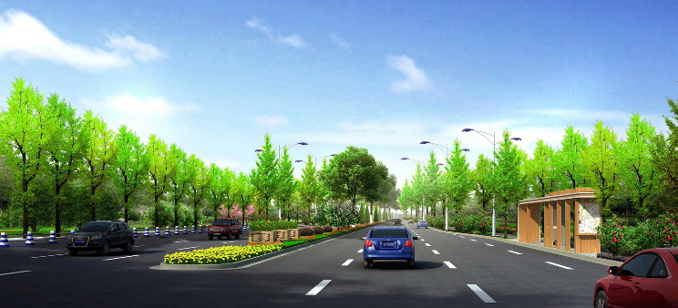 [浙江]城市主干道沿路绿化景观设计方案-道路景观效果图