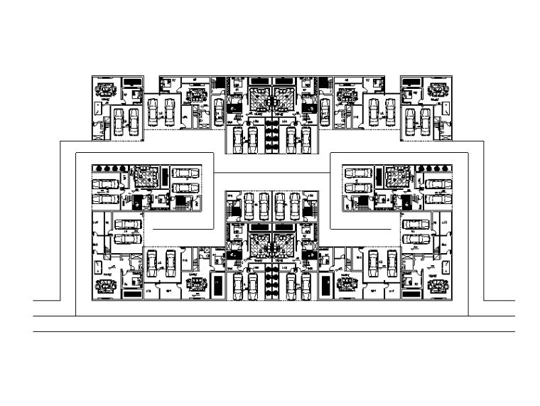 两室一厅户型设计图cad资料下载-七合院拼接户型设计（CAD）