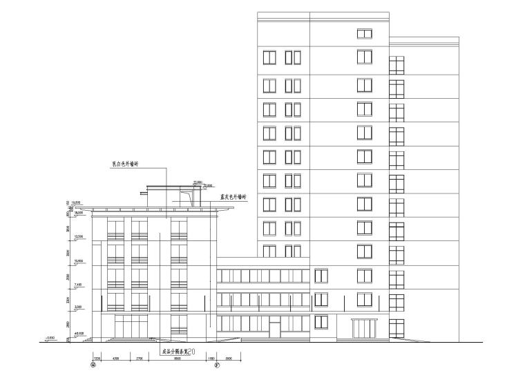 某医院急诊楼建筑工程项目设计​施工图-西立面图