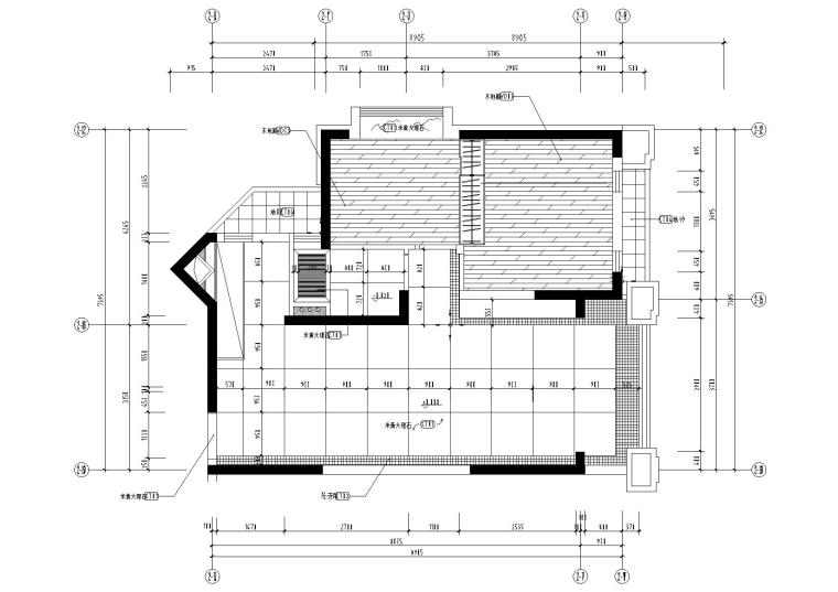 [东莞]现代一居室法式家装样板房装修施工图-地面铺装图