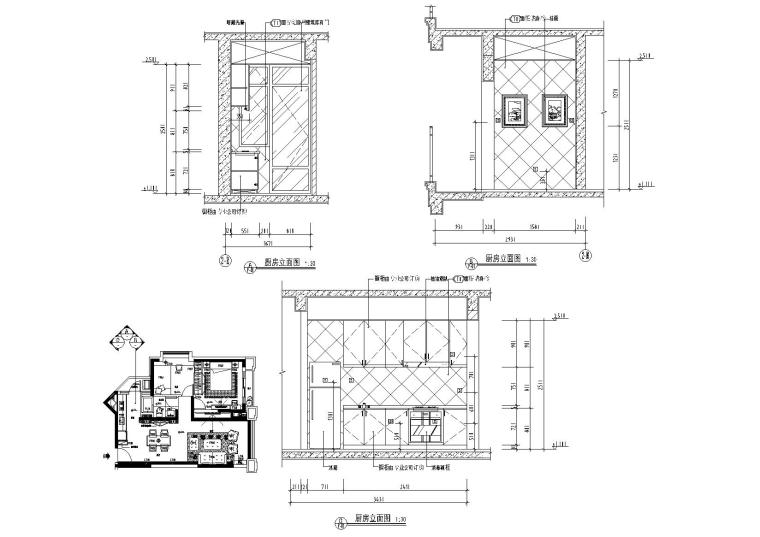 [东莞]现代一居室法式家装样板房装修施工图-厨房立面图