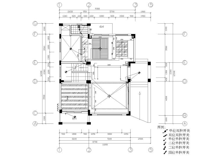 现代三层五居室别墅样板房装饰设计施工图-一层吊顶电路连线图