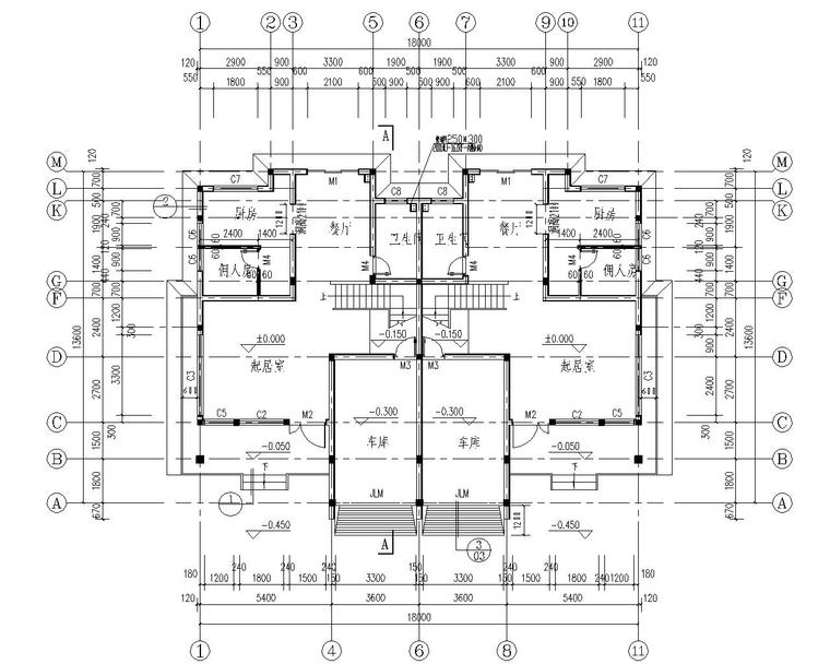 别墅cad装修含su模型资料下载-双联别墅砌体结构施工图（CAD含建筑图）