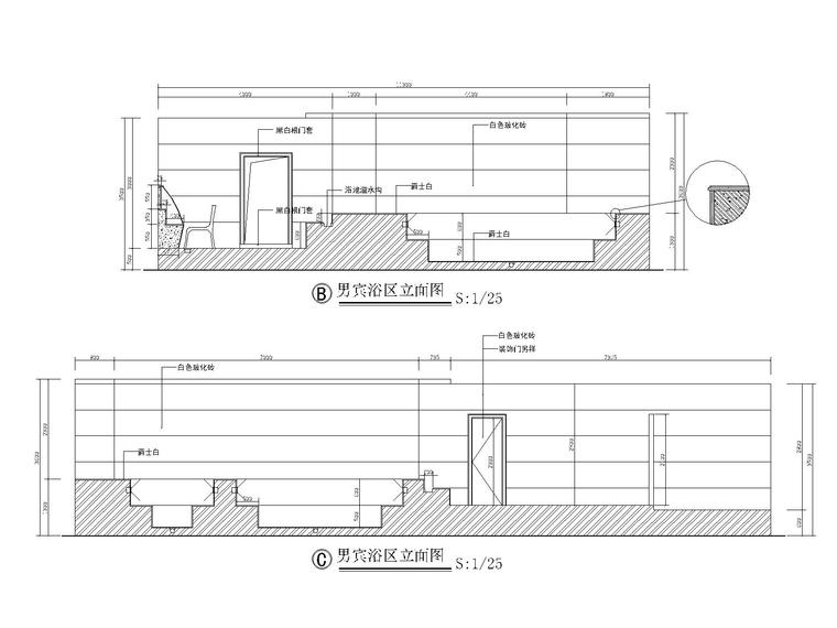 [江西]某四星级酒店桑拿洗浴施工图_水电-05男宾浴区立面图