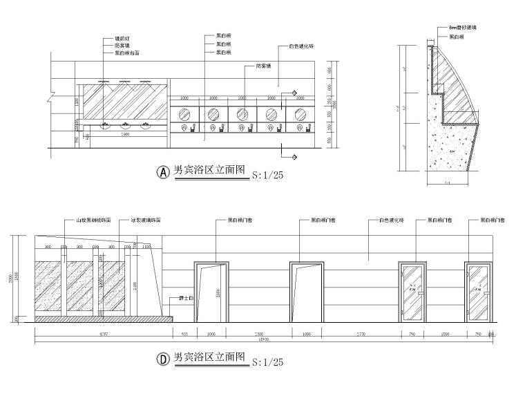 [江西]某四星级酒店桑拿洗浴施工图_水电-06男宾浴区立面图