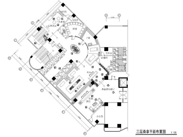 智选假日酒店平面图资料下载-某假日酒店桑拿洗浴中心施工图