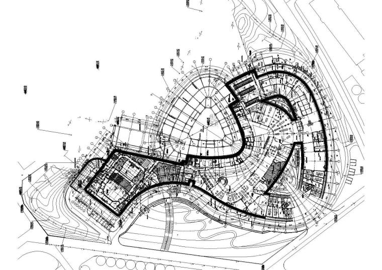 [山东]青岛中国石油大学图书馆二期施工图-一层组合平面图