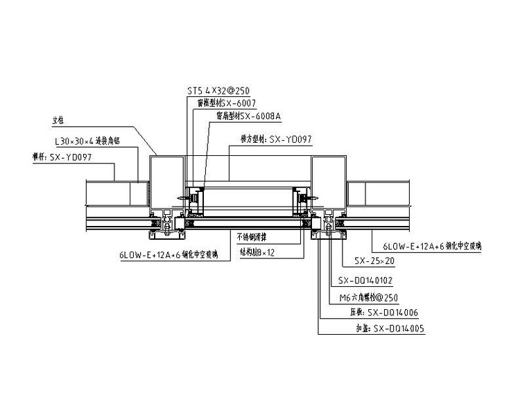 竖明横隐玻璃幕墙节点图1