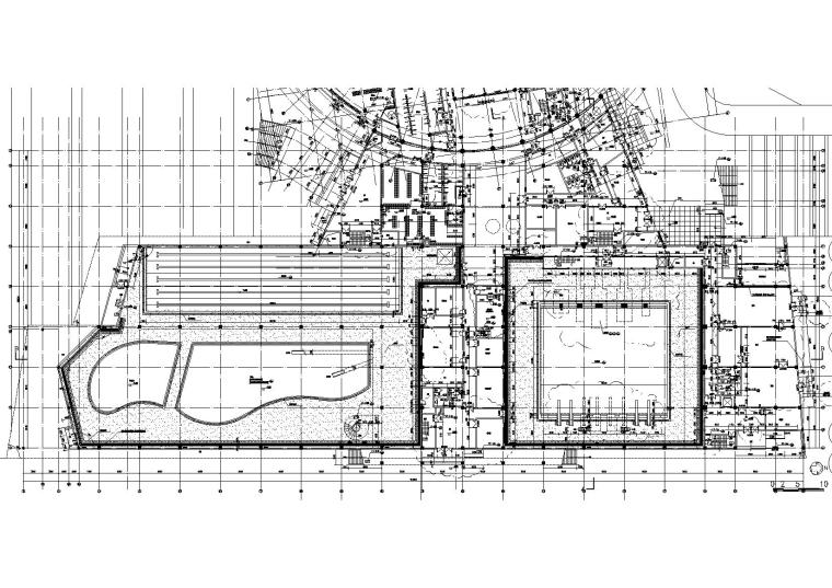 ​[江苏]连云港体育中心游泳馆建筑施工图-±0.000标高训练池,跳水池平面图