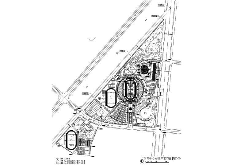 ​[江苏]连云港体育中心游泳馆建筑施工图-体育中心总体平面布置图