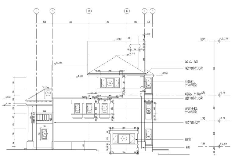 [北京]丽高花园公寓别墅建筑施工图+3D文件-A户型别墅立面图2