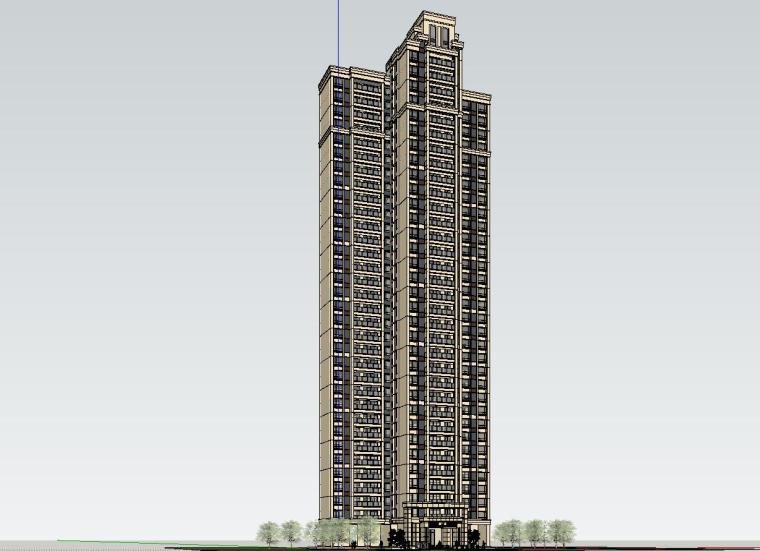 1梯2户小区建筑资料下载-新古典风格保利户型1梯3户建筑模型设计