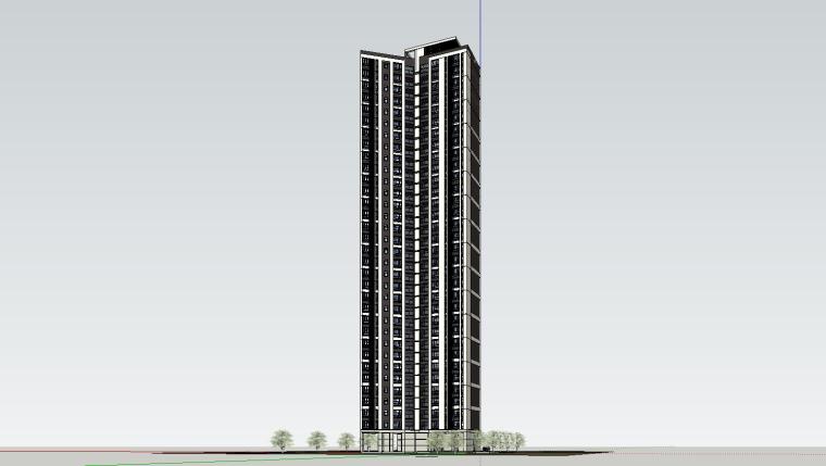 底层架空住宅一梯两户资料下载-现代风格保利户型1梯3住宅建筑模型设计