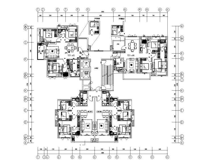 一梯四户单元户型图资料下载-现代风格保利户型1梯2户型图设计-2018年