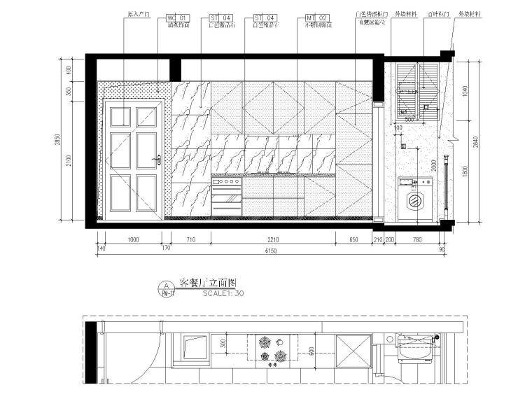 丽景紫园A户型现代风格施工图设计-04A户型客厅立面图