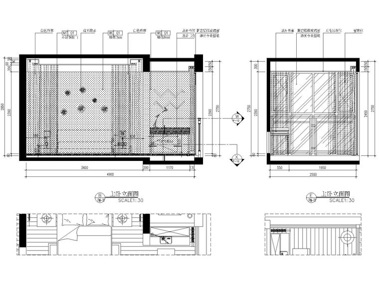 丽景紫园A户型现代风格施工图设计-06A户型主卧立面图