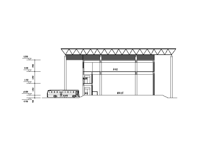 乐清长途汽车运输总公司建筑方案图（CAD）-1-1剖面图