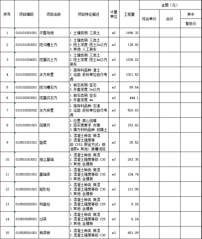 2020年幼儿园建设工程图纸清单招标文件-工程量清单