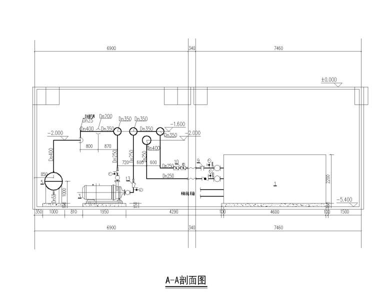 空调制冷机房大样图CAD（参考做法）-制冷机房A-A剖面图