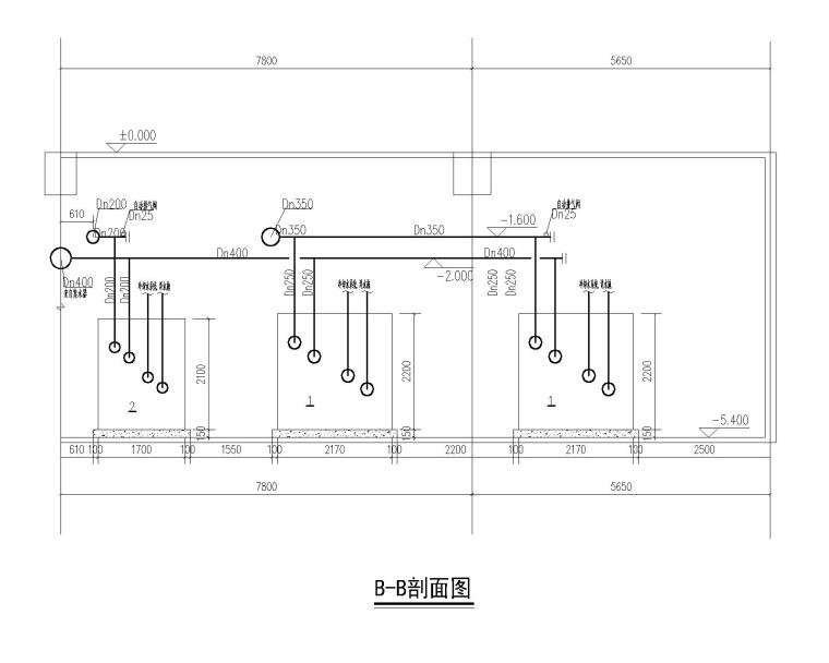 空调制冷机房大样图CAD（参考做法）-制冷机房B-B剖面图