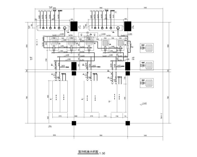 高效空调制冷机房资料下载-空调制冷机房大样图CAD（参考做法）