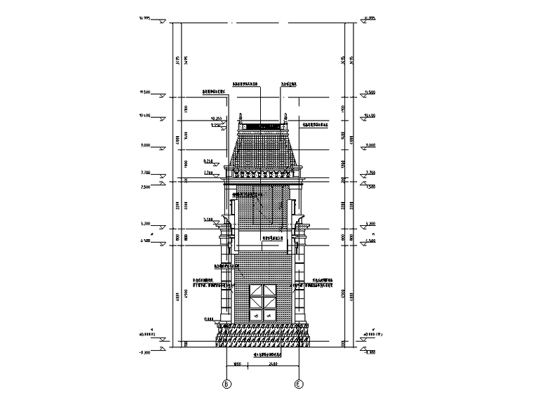 眉山知名地产悦府主大门建筑施工图设计（CAD）-剖立面图