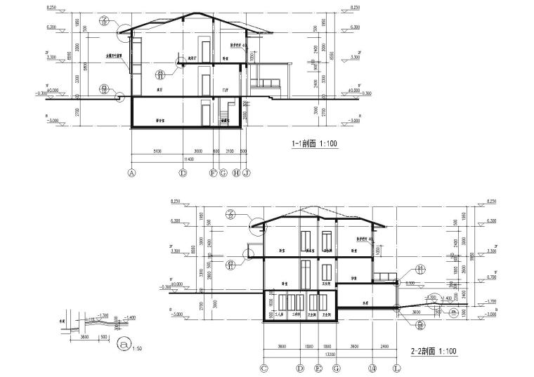 [上海]佘山宝石别墅二期规划与建筑设计图纸-六号楼剖面图