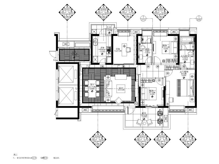 二居室家装效果图下载资料下载-长沙国际广场二居室家装样板间装修施工图