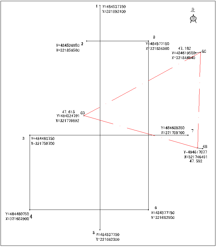 4层框架结构研发中心地上测量施工方案-基准点及一级平面控制网布置图