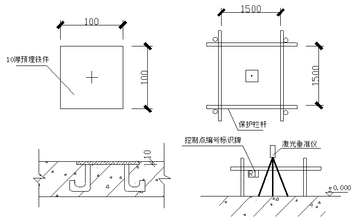 4层框架结构研发中心地上测量施工方案-内控点埋设及保护示意图