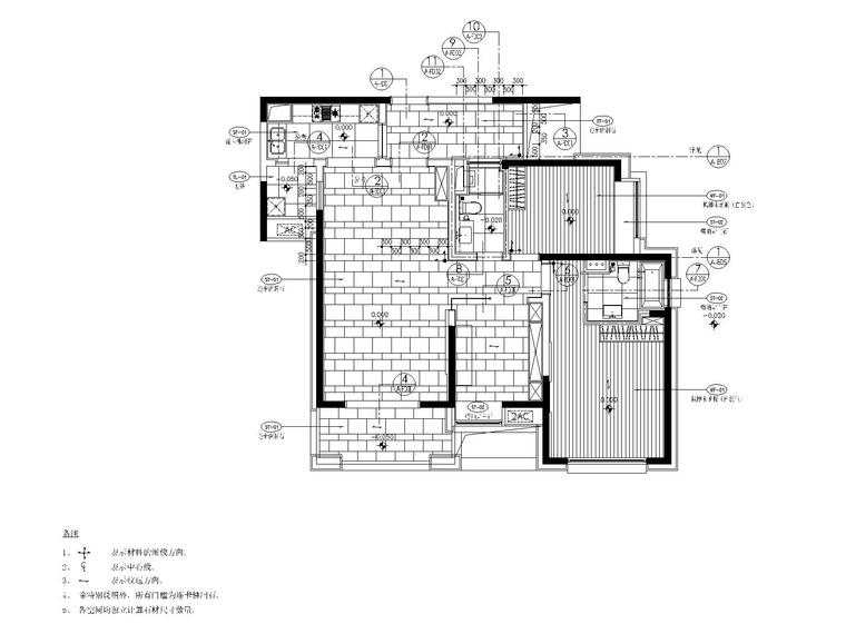 长沙国际广场一居室家装样板间装修施工图-03地面材质图