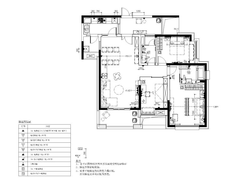 长沙国际广场一居室家装样板间装修施工图-04插座布置图