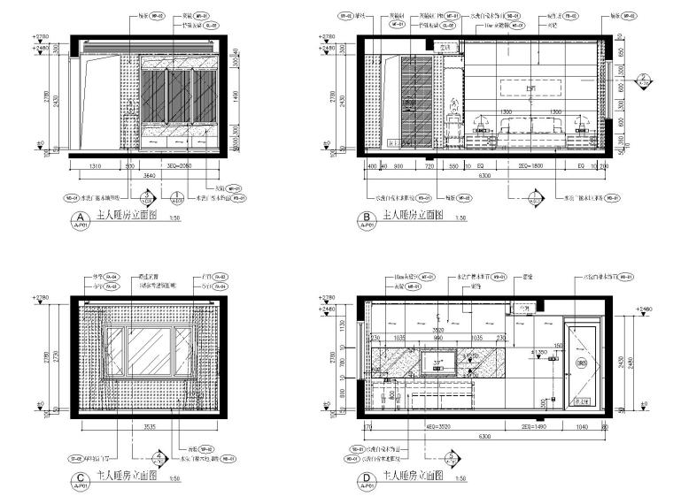 长沙国际广场一居室家装样板间装修施工图-06卧室立面图