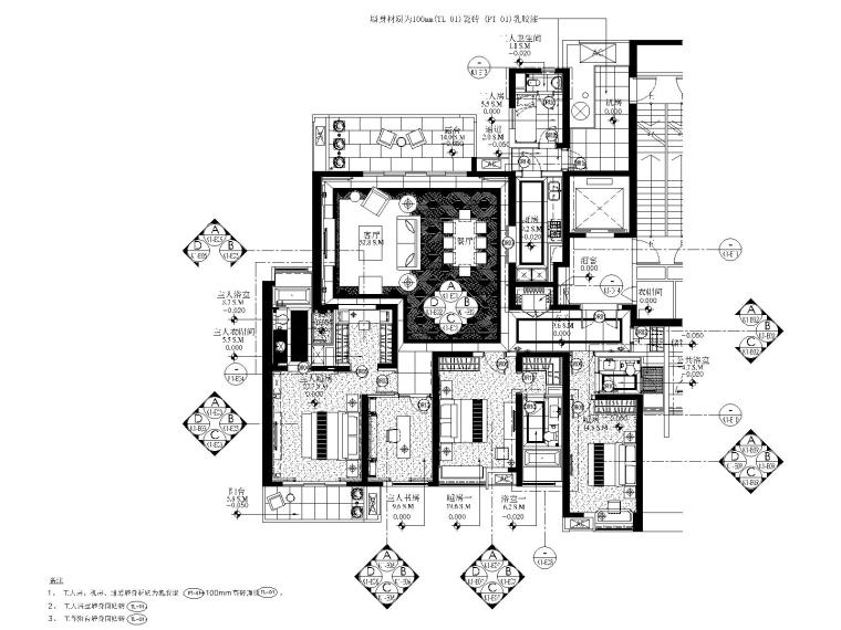 3居室家装施工图资料下载-国际广场三居室家装户型样板间施工图