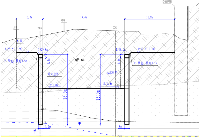 双排桩复合土钉墙基坑支护施工方案(93页)-单排支护桩剖面图
