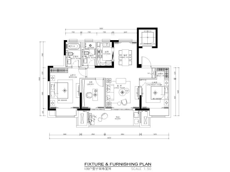 现代客厅效果图施工图资料下载-120平现代风格两居室样板间施工图_效果图
