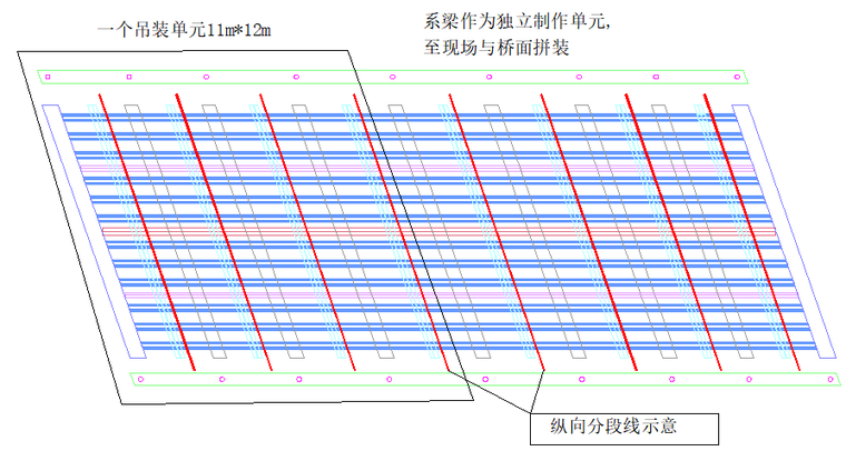 649.55米大桥下挂钢结构桥梁施工组织设计-桥梁分段方案示意图