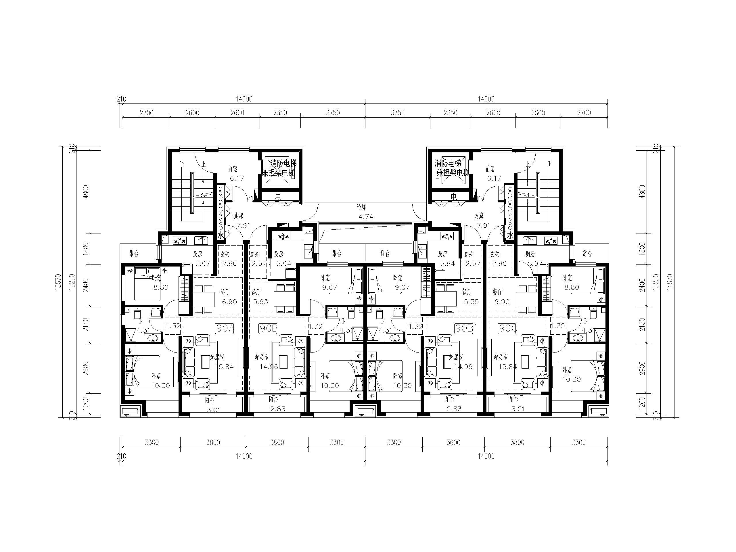 cad建筑室内平面素材资料下载-高层住宅标准层户型平面图(cad)