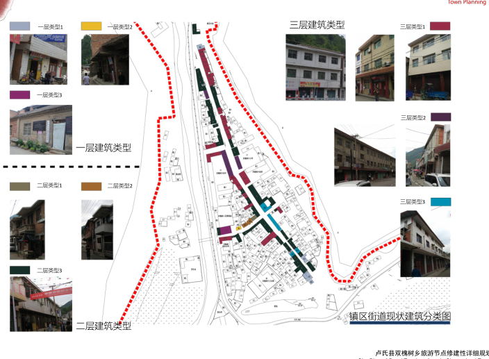 双槐树乡旅游节点修建性详细规划设计方案-镇区街道现状建筑分类图